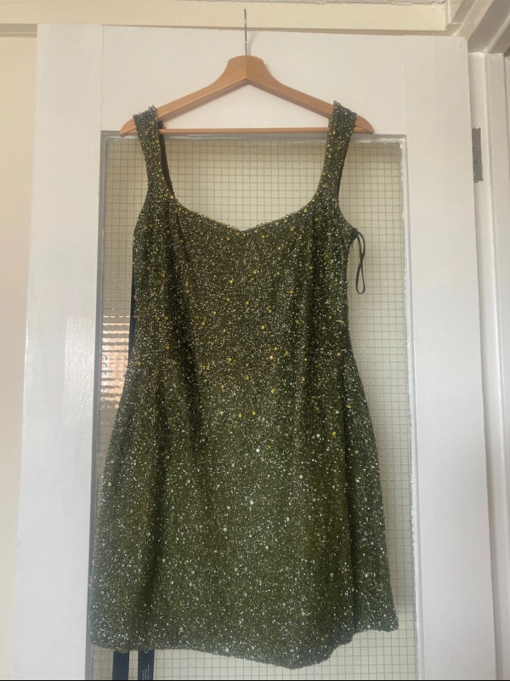 Olive Green Embellished Square-Neck Mini Dress — image 3 of 5